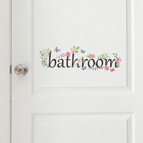 Adesivo da Parete per Porta del Bagno Con Motivo a Fiori e Farfalle Impermeabile Rimovibile in PVC per Arredamento Casa