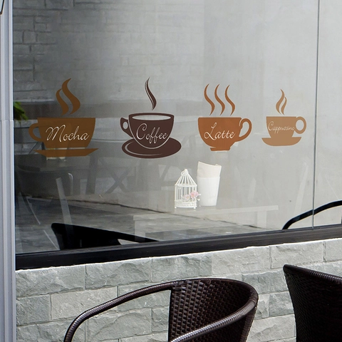 Creative Coffee Cup DIY Wall Stickers Removable PVC Decals For Kitchen Dining Room Cafe Background Wall Decoration