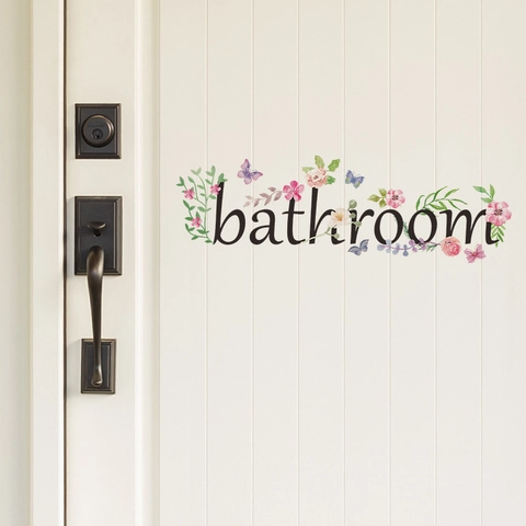 Adesivo da Parete per Porta del Bagno Con Motivo a Fiori e Farfalle Impermeabile Rimovibile in PVC per Arredamento Casa