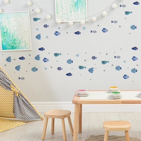 Stickers Muraux Poissons Océan Étoile de Mer Dessin Animé PVC Auto Adhésif Imperméable Pour Chambre d'Enfant Décor