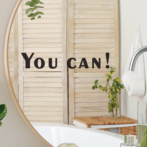 Motivational You CAN English Quote Mirror Wall Sticker Removable PVC Decorative Decal For Mirror Glass Bathroom Home Decor