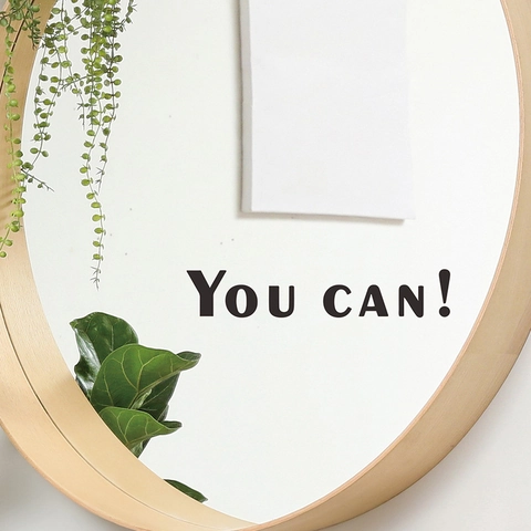 Motivational You CAN English Quote Mirror Wall Sticker Removable PVC Decorative Decal For Mirror Glass Bathroom Home Decor