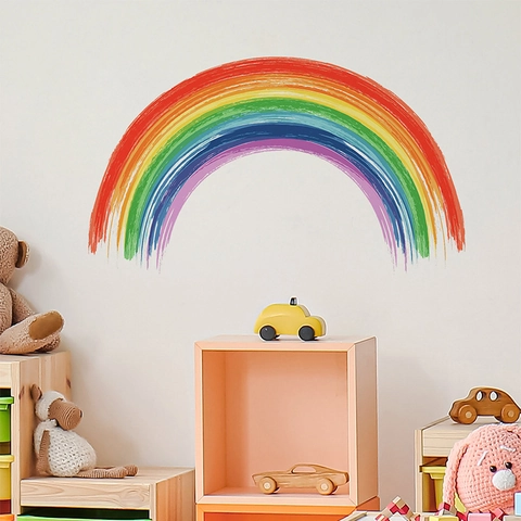 Adesivo Murale Arcobaleno PVC Stile Dipinto a Mano Autoadesivo Rimovibile Decalcomania Per Cameretta Bambini Casa