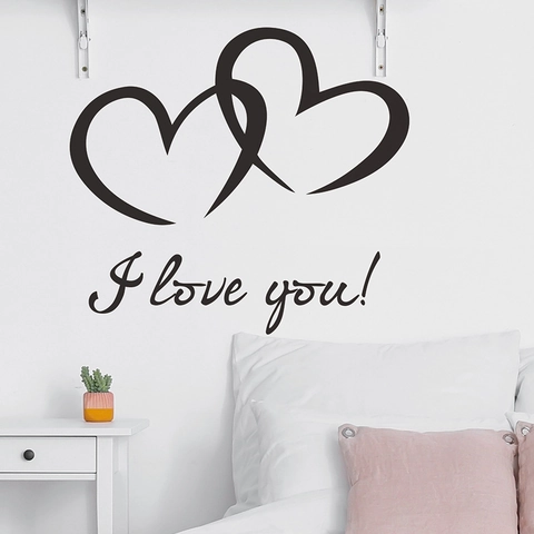 Dubbel Hart I Love You PVC Muursticker Modern Minimalistisch Zelfklevend Slaapkamer Woonkamer Achtergrond Decor Kunst Sticker