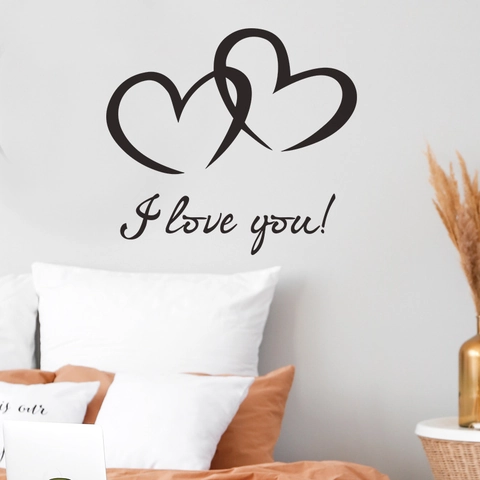 Dubbel Hart I Love You PVC Muursticker Modern Minimalistisch Zelfklevend Slaapkamer Woonkamer Achtergrond Decor Kunst Sticker