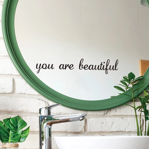 You Are Beautiful Letras Cita Pegatina De Espejo Removible Vinilo Calcomanía De Pared Para Baño Sala De Estar Decoración Hogar