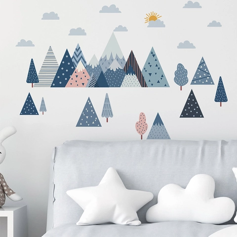 Nordisch Karikatur Gebirge Wolke Baum Wandtattoo PVC Selbstklebend Deko Für Kinderzimmer Wohnzimmer Hintergrund Wandkunst