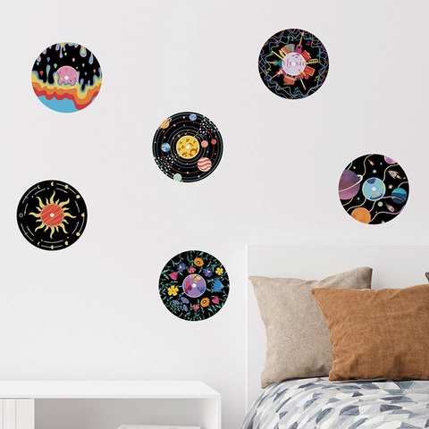 Round Record Style Artistic Celestial Sunflower Floral Music PVC Decorative Decals For Bedroom Living Room Home Decor