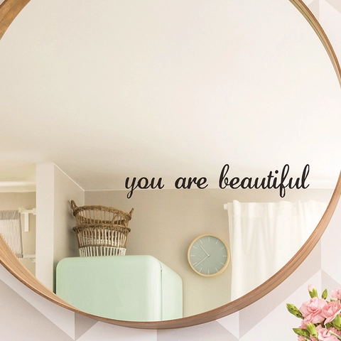 You Are Beautiful Letras Cita Pegatina De Espejo Removible Vinilo Calcomanía De Pared Para Baño Sala De Estar Decoración Hogar