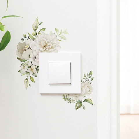 Adesivo per Interruttori a Fiori Foglie Verdi Decorazione Presa Personalizzata DIY PVC Impermeabile Adesivo Murale Moderno Minimalista