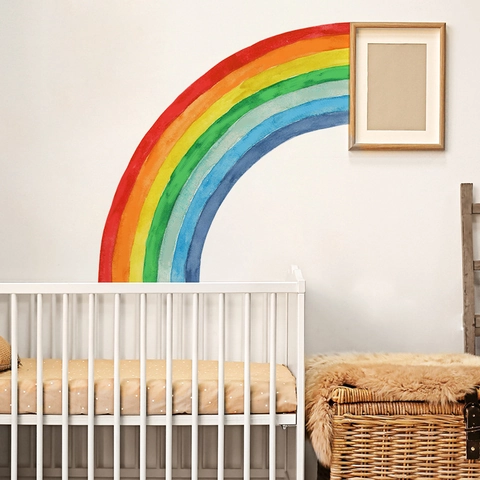 Large Watercolor Rainbow Wall Stickers PVC Self-Adhesive Hand-Painted Style Decals For Kids Nursery Baby Room Home Decor