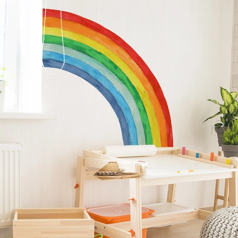 Large Watercolor Rainbow Wall Stickers PVC Self-Adhesive Hand-Painted Style Decals For Kids Nursery Baby Room Home Decor