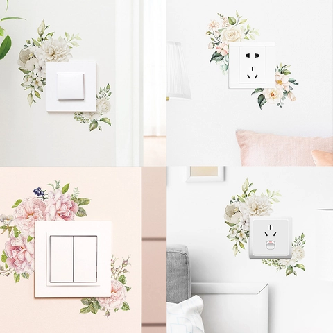 Adesivo per Interruttori a Fiori Foglie Verdi Decorazione Presa Personalizzata DIY PVC Impermeabile Adesivo Murale Moderno Minimalista