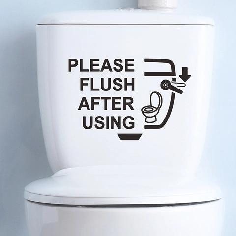 Gelieve Door te Spoelen Na Gebruik Toiletsticker Badkamer Herinnering PVC Waterdichte Muursticker Home Decoratie Muurschildering
