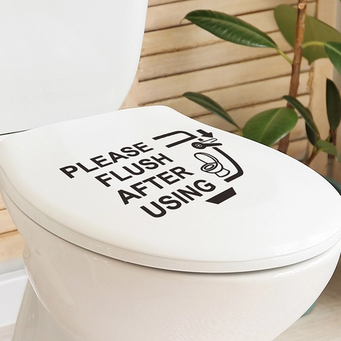Gelieve Door te Spoelen Na Gebruik Toiletsticker Badkamer Herinnering PVC Waterdichte Muursticker Home Decoratie Muurschildering