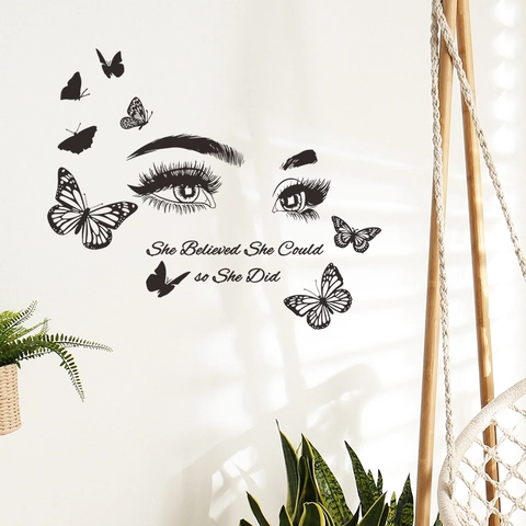 Inspirational Eyes Butterfly Wall Sticker Quote She Believed She Could so She Did PVC Self Adhesive Living Room Decor