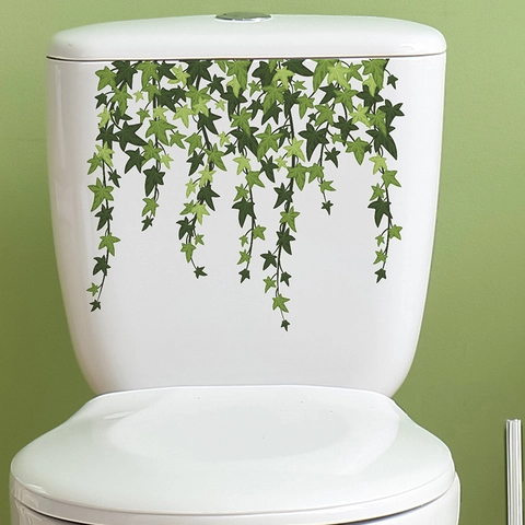 Adesivo per WC con Foglie di Piante Verdi PVC Impermeabile Foglie di Edera Decalcomania da Muro Per Bagno Decorazione della Casa DIY Arte
