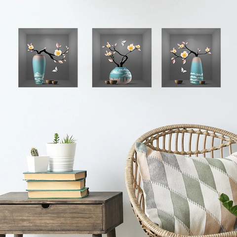 Moderne Minimalistische 3D PVC Wandsticker Blumenvase Schmetterling Wandbild Für Wohnzimmer Schlafzimmer Home Dekoration Kunst