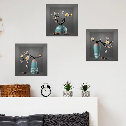 Moderne Minimalistische 3D PVC Wandsticker Blumenvase Schmetterling Wandbild Für Wohnzimmer Schlafzimmer Home Dekoration Kunst