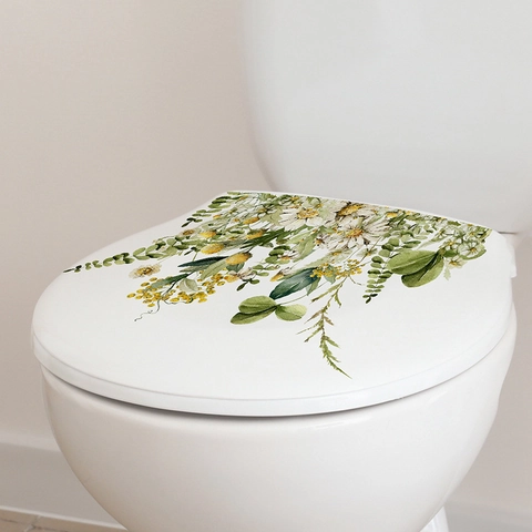 Adesivo per Toilette con Foglie Verdi Floreali Acquerello PVC Autoadesivo Margherita Bagno Adesivo Murale Casa Impermeabile