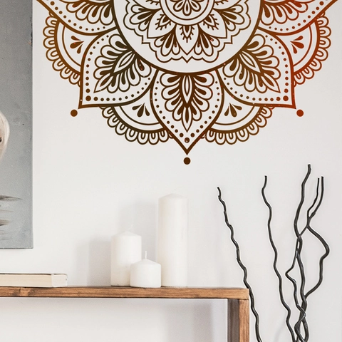 Bohemian Mandala Wall Sticker PVC Self Adhesive Ethnic Geometric Wall Decal For Bedroom Living Room Home Decor Brown