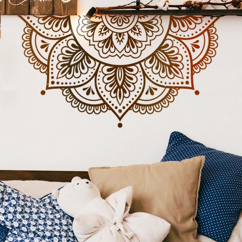 Bohemian Mandala Wall Sticker PVC Self Adhesive Ethnic Geometric Wall Decal For Bedroom Living Room Home Decor Brown