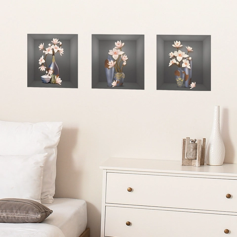 Moderne 3D Blumen Vase Wandsticker PVC Selbstklebende Kunst Aufkleber Für Wohnzimmer Schlafzimmer Home Dekoration Wandbild