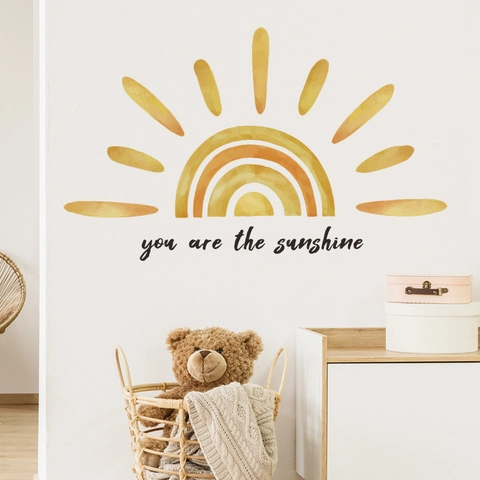 Watercolor Sun Rainbow Wall Stickers You Are The Sunshine PVC Wall Decals For Kids Nursery Bedroom Decor Removable DIY Art