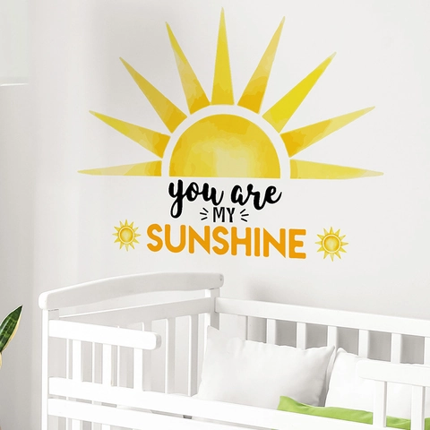 Aquarell Sonne Wandaufkleber You Are My Sunshine Wandtattoo Für Kinderzimmer Babyzimmer Schlafzimmer PVC Bedruckt Kunst Wandbild