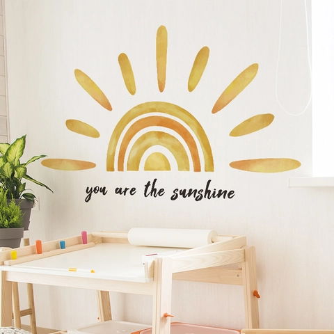 Watercolor Sun Rainbow Wall Stickers You Are The Sunshine PVC Wall Decals For Kids Nursery Bedroom Decor Removable DIY Art