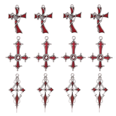Colgantes Cruz Goteo Aceite Rojo Punk Gótico Aleación Calavera Pentagrama Corazón Colgantes Para DIY Joyería Accesorios