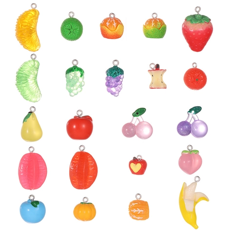Kawaii Simulation Harz Frucht Anhänger Für DIY Schlüsselanhänger Ohrringe Realistisch Orange Erdbeere Banane Apfel Traube Harz Charms Schmuckherstellung