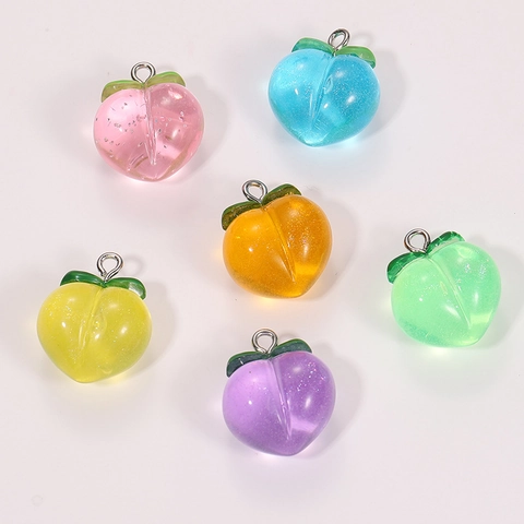 Peach Resin Pendants Colorful Fruit Charms For DIY Jewelry Making Keychain Accessories Sweet Peach Fruit Decor