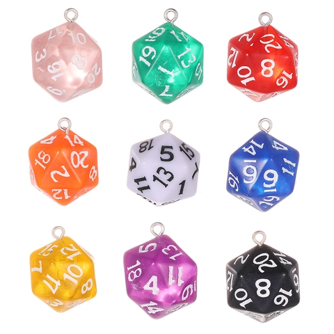 Pendentifs en Résine de Dés Polyédriques D20 Colorés Avec Boucle en Métal pour Porte-Clés Collier Sac Accessoire de Bijoux DIY