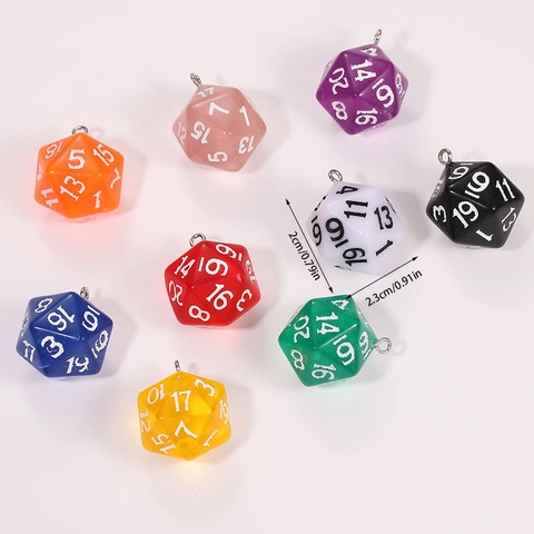 Pendentifs en Résine de Dés Polyédriques D20 Colorés Avec Boucle en Métal pour Porte-Clés Collier Sac Accessoire de Bijoux DIY