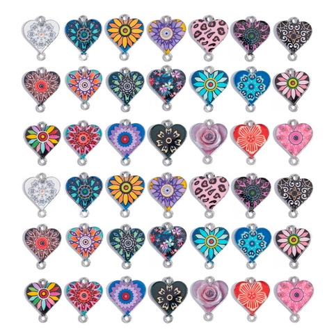 Heart Shape Alloy Drip Oil Pendant Connectors DIY Bohemian Mandala Leopard Floral Jewelry Making Accessories Component