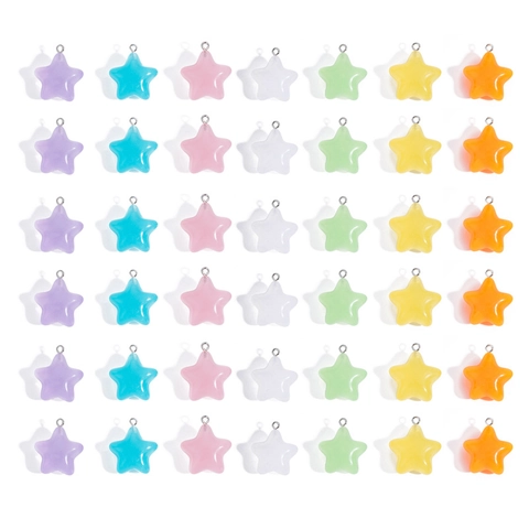 Jelly Color Star Shape Acrylic Resin Pendants For DIY Keychain Jewelry Making Accessories Electroplated Metal Loop Star Charms