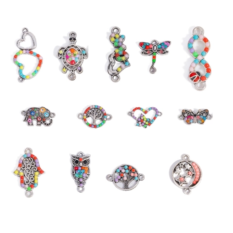 Vintage Legering Emaille Kleurrijke Boze Oog Connectoren Hangers Voor DIY Armband Ketting Sieraden Maken Olifant Schildpad Levensboom
