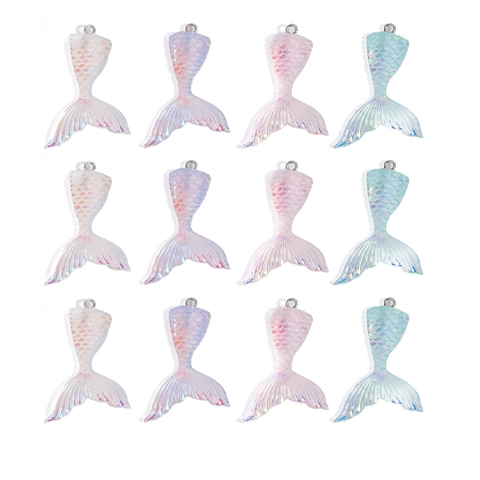 Iridescent Resin Mermaid Tail Pendants Laser Colorful Fish Tail Charms For DIY Jewelry Keychain Making Accessories Women
