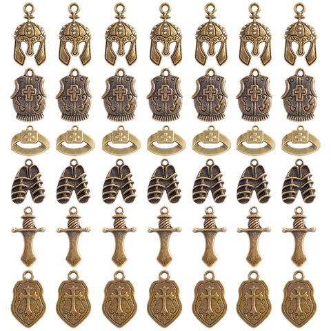 Antique Bronze Alloy Knight Theme Pendants Medieval Helmet Shield Sword Armor Cross DIY Jewelry Making Accessory Charms
