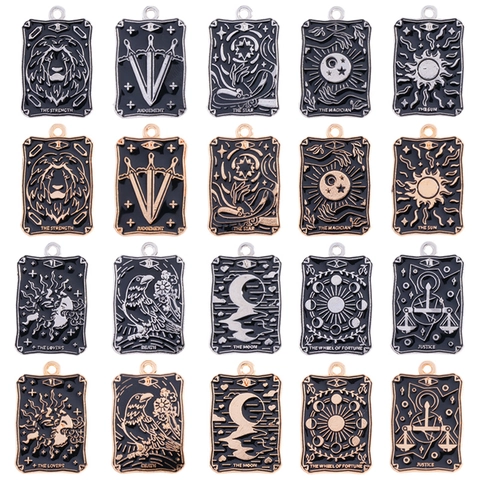 Vintage Tarot Card Alloy Pendants Dark Punk Wizard Enamel Charms For DIY Necklace Bracelet Making Jewelry Accessories For Unisex