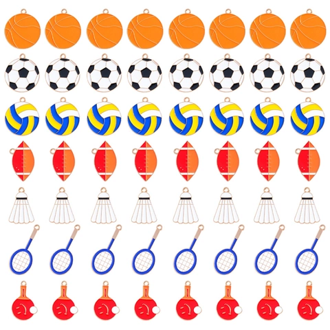 Alloy Enamel Sports Theme Charms Basketball Football Volleyball Rugby Badminton Pendants For DIY Jewelry Making Accessories