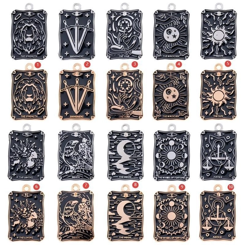 Vintage Tarot Card Alloy Pendants Dark Punk Wizard Enamel Charms For DIY Necklace Bracelet Making Jewelry Accessories For Unisex