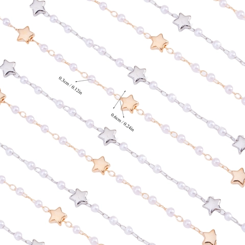 DIY Artificial Pearl Star Bead Chain Metal Star Combination Jewelry Making Material Clothing Accessories Decoration Chain Roll
