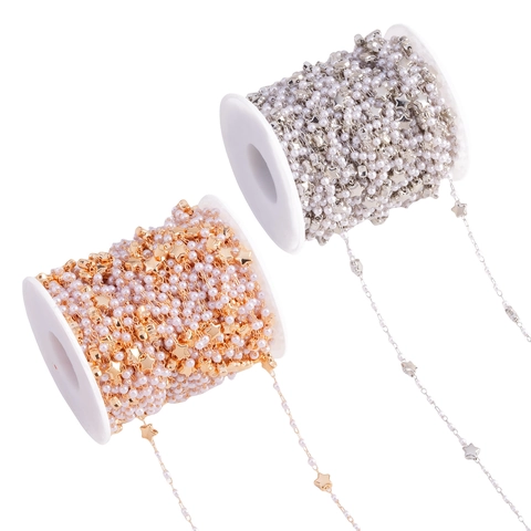 DIY Artificial Pearl Star Bead Chain Metal Star Combination Jewelry Making Material Clothing Accessories Decoration Chain Roll