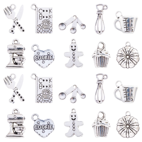 Amuleto de Tema de Repostería de Aleación de Plata Antigua Joyería DIY Mezclador de Pasteles Libro de Cocina Colgantes para Pulsera