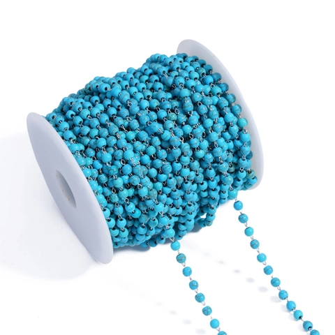 DIY 4mm Turquoise Beaded Chain For Jewelry Making Handmade Metal Link Craft Supplies Accessories White K KC Gold