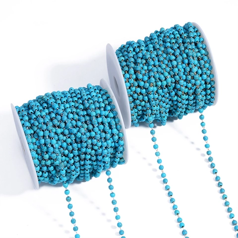 DIY 4mm Turquoise Beaded Chain For Jewelry Making Handmade Metal Link Craft Supplies Accessories White K KC Gold