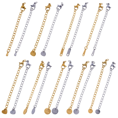 Stainless Steel Extender Chain Set With Lobster Clasp Decorative Shape Tag Gold Silver Jewelry Making Findings DIY Accessories