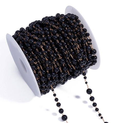Black Artificial Pearl Beaded Chain Metal Link Chain For DIY Jewelry Making Lolita Clothing Accessory Hand-made Material